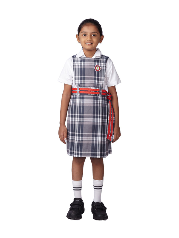 Jamnabhai Narsee Primary Girls Uniform with Red Belt