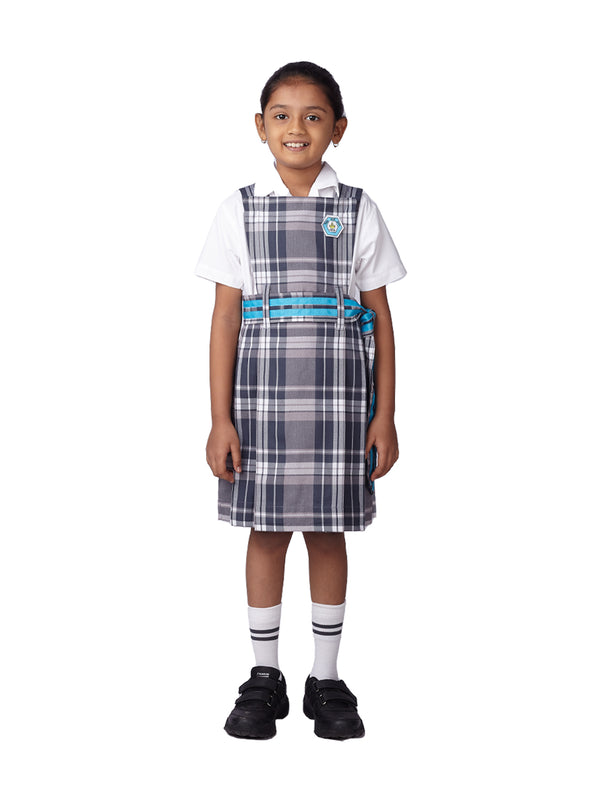 Jamnabhai Narsee Primary Girls Uniform with Blue Belt