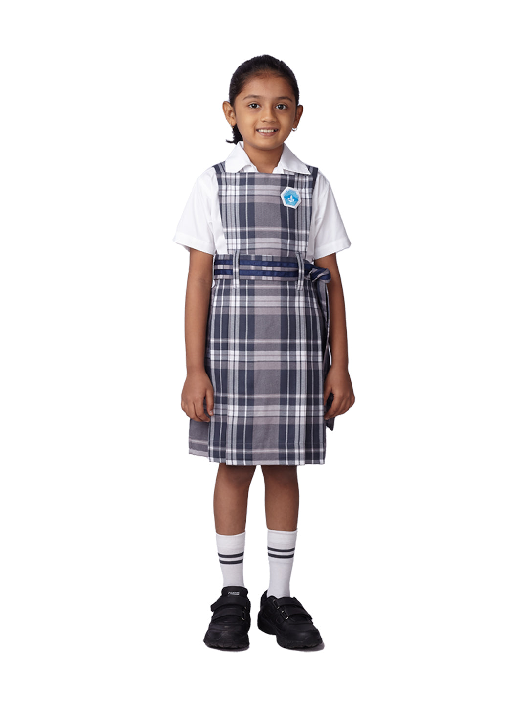 Jamnabhai Girls Pinafore with Navy Blue Belt