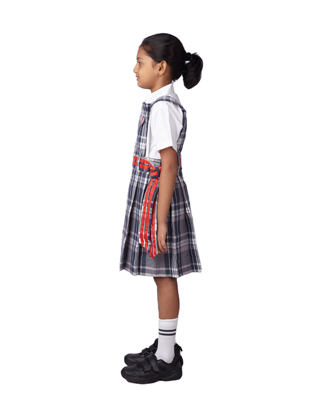 Jamnabhai Narsee Primary Girls Uniform with Red Belt